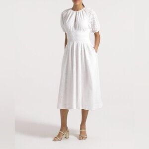 NWT J. Crew Provence Smocked Waist Midi Dress in Eyelet - White - Size Small